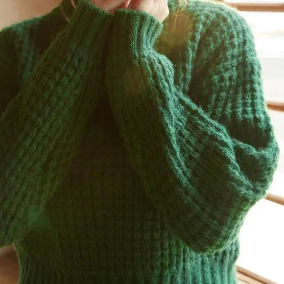 green waffle knit sweater fall winter trending chic casual - Picture 7 of 7